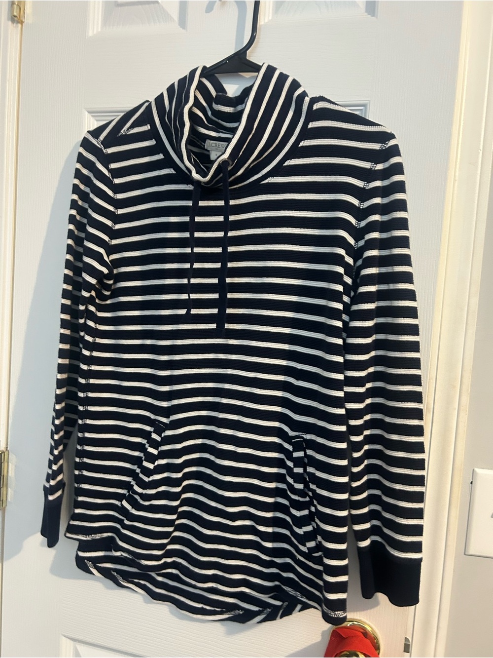 J. Crew Black and White Striped Cowl-Neck Pullover